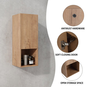 English Elm 12" Bathroom Side Cabinet with Soft-Close Hinges, Wall-Mounted Floating Oak Finish, Space-Saving Storage W999P283315