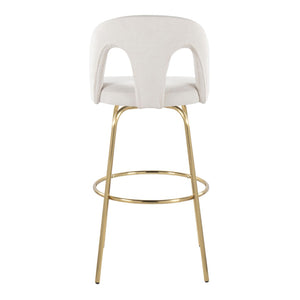 English Elm Fixed-height Swivel Barstools with Gold Footrest Black Frame White Upholstery Set B202S01871