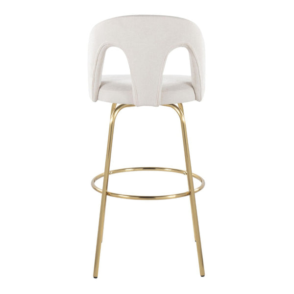 English Elm Fixed-height Swivel Barstools with Gold Footrest Black Frame White Upholstery Set B202S01871
