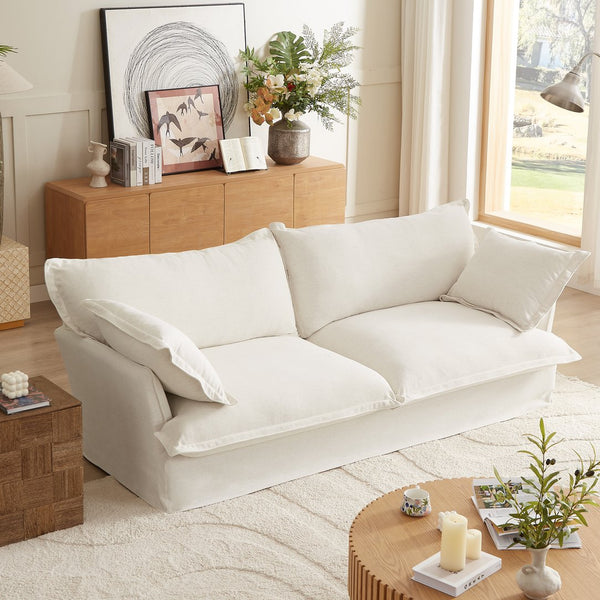 English Elm 87.4'' Cloud Couch Deep Seat Sofa with Removable Washable Covers, Concealed Legs, Plush Pillows, Ivory W2357P261725