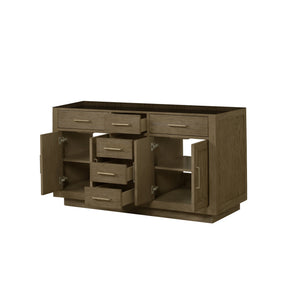 English Elm Grey Grey Oak Double Bath Vanity 60 in W x 22 in D - Midcentury 2-Sink Wood Cabinet, Soft-Close Drawers, Fully Assembled B2731P257742