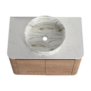 English Elm 30'' Wall-Mounted Bathroom Vanity With Ceramic Sink, Soft-Close Doors & Stylish Space-Saving Design W999S00389