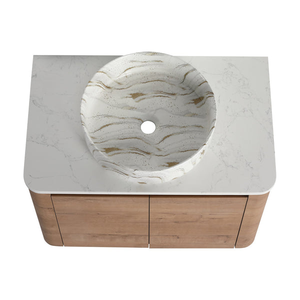 English Elm 30'' Wall-Mounted Bathroom Vanity With Ceramic Sink, Soft-Close Doors & Stylish Space-Saving Design W999S00389