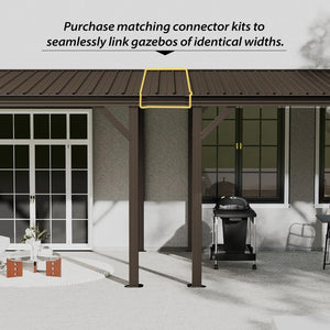 English Elm 10'x16' Wall Mounted Hardtop Gazebo Galvanized Steel Roof Patio Lean to Canopy Brown W1859S00224