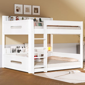 English Elm Queen Over Pine Bunk Bed with Built-in Shelves and Usb Charging Ports White N7090002238K