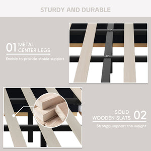 English Elm Christopher Knight Home® - King PU Leather Bed Frame with Wingback Headboard & Footboard, Gold Accents, Platform Slat Support, Elegant Design Blue+Grey 76.4 L x 12.75 W x 8.75 H N761S0000024E