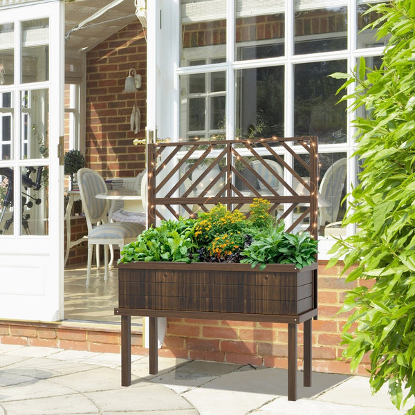 English Elm Outsunny Raised Garden Bed With Trellis - Perfect For Climbing Plants, Veggies & Small Spaces! W2225P174445-GIGA