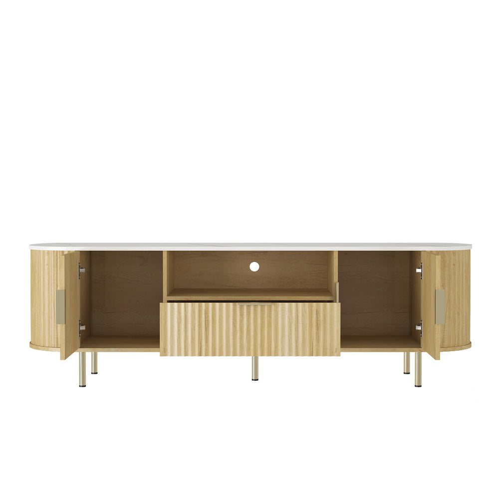 English Elm Lving LED TV Cabinet with 16-Color Lights, Spacious Storage & Rounded Corners for 55"+ TVs W1321P308258