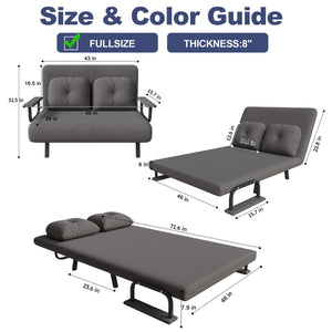 English Elm 46" Wide Corduroy Sleeper Sofa Bed Convertible Folding Chair for Two with Adjustable Backrest Grey W2700P431034
