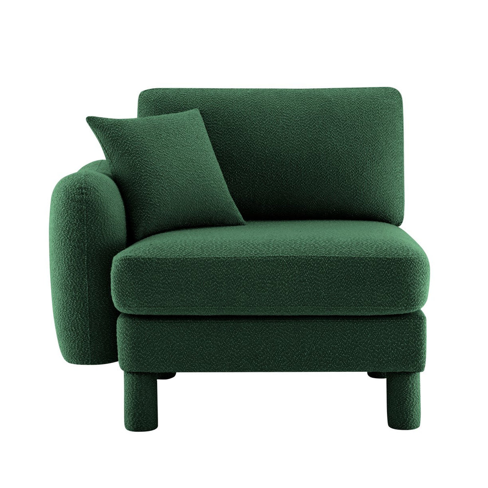 English Elm Lucas Modern LSF Sofa with Pillow in Green Bouclé – Plush Polyester, Wooden Frame, Coil Support W3041P337465