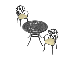 English Elm 3-Piece Cast Aluminum Patio Furniture Set With Beige Cushions For Cozy Outdoor Dining Spaces W1710S00053