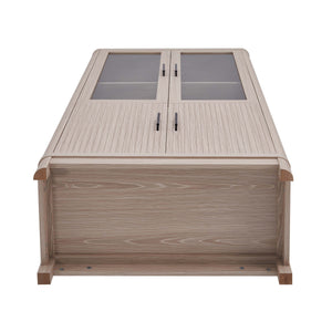 English Elm Jodie Elegant 31" Bookcase Cabinet with 6 Adjustable Shelves, Glass Display Doors & Metal Handles Oak B365P397896