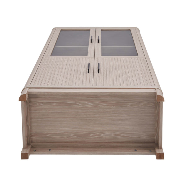 English Elm Jodie Elegant 31" Bookcase Cabinet with 6 Adjustable Shelves, Glass Display Doors & Metal Handles Oak B365P397896