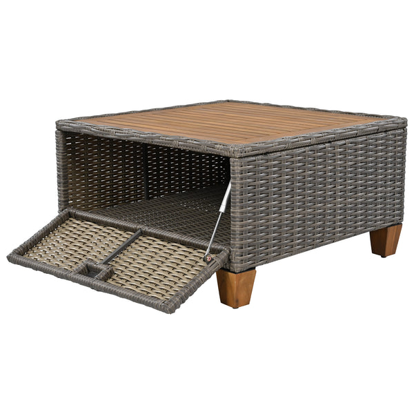 English Elm K&K 8-Piece Wicker Patio Set with 360° Swivel Rockers, Acacia Storage Table, Durable Cushions Beige+Brown N707S000016Z