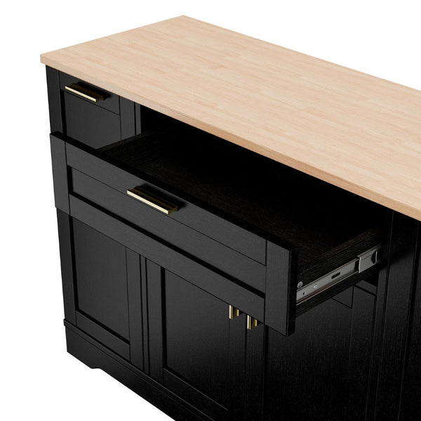 English Elm Trexm Multifunctional Sideboard with Pull Out Bottle Rack Adjustable Shelves Kitchen Storage Black XW000026AAB