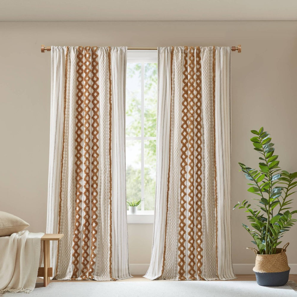 English Elm 1 Cotton Printed Window Panel Chenille Stripe Lined Bohemian Farmhouse Curtain B035P496604