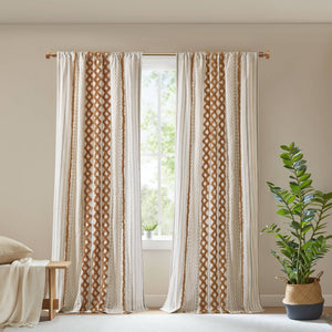 English Elm 1 Cotton Printed Window Panel Chenille Stripe Lined Bohemian Farmhouse Curtain B035P496604