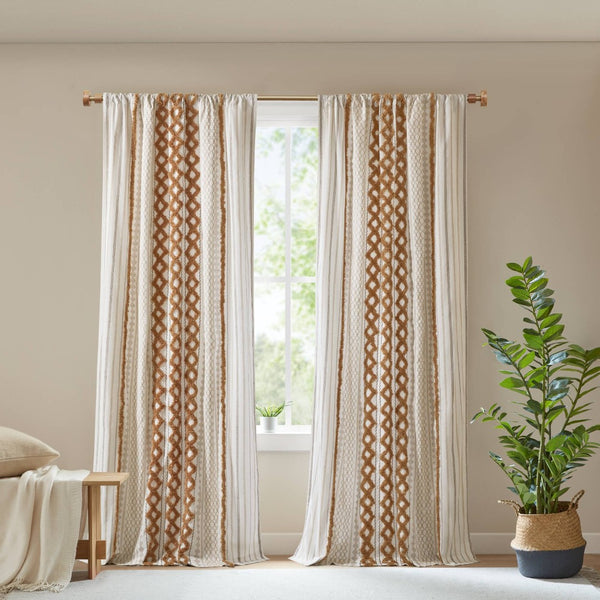 English Elm 1 Cotton Printed Window Panel Chenille Stripe Lined Bohemian Farmhouse Curtain B035P496604