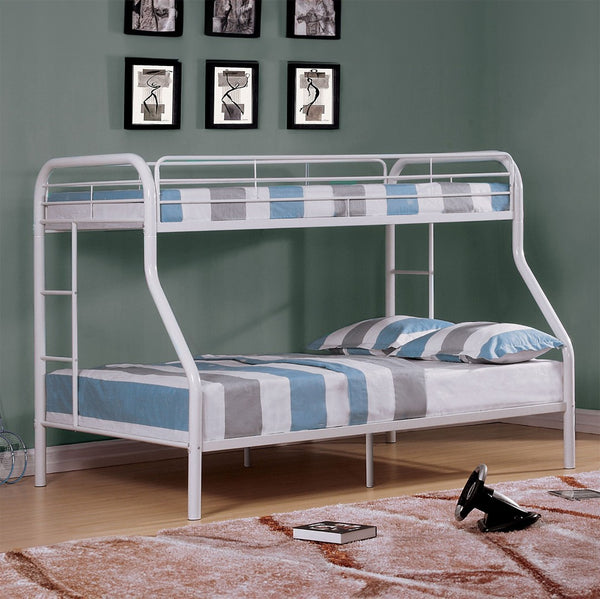 English Elm Twin Metal Bunk Bed In Glossy White - Contemporary Twin-Over-Full Design With Angled Ladder & Space-Saving Style B2741S00312-GIGA