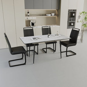 English Elm 47"-63" Extendable Mdf Dining Table Set Seats Six with Faux Leather Armless Chairs W2189S00931