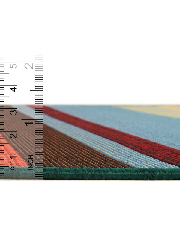 Unique Loom Outdoor Modern Jaco Machine Made Striped Rug Multi, Light Blue/Orange/Red/Yellow/Green/Olive/Brown 5' 4" x 6' 1"