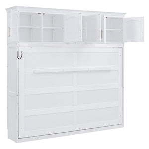 English Elm Queen Murphy Wall Bed with Top Cabinet Storage for Small Space Living White LP006665AAK-1