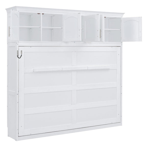 English Elm Queen Murphy Wall Bed with Top Cabinet Storage for Small Space Living White LP006665AAK-1