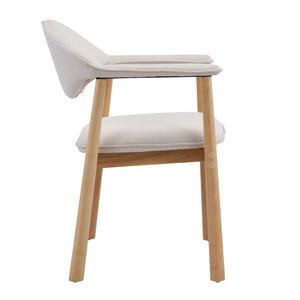 English Elm Modern Rubberwood Dining Chair Set Sculptural Curved Back Upholstered Seat Walnut Frame Beige,Natural N768P391165N