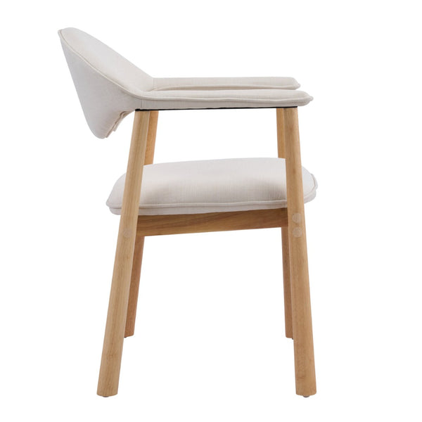English Elm Modern Rubberwood Dining Chair Set Sculptural Curved Back Upholstered Seat Walnut Frame Beige,Natural N768P391165N