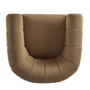 English Elm Christopher Knight Home® - Swivel Velvet Club Chair with Semi-Circular Tub Back, 360° Rotation, Plush Iron Frame Comfort Camel 37.8 L x 33.46 W x 27.17 H N776P264952B