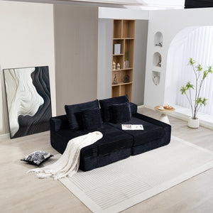 English Elm Double Cloud Plush Chaise Lounge Sofa Bed with Deep Seat, No Assembly, Ultra-Soft Corduroy Comfort Black W794S00004