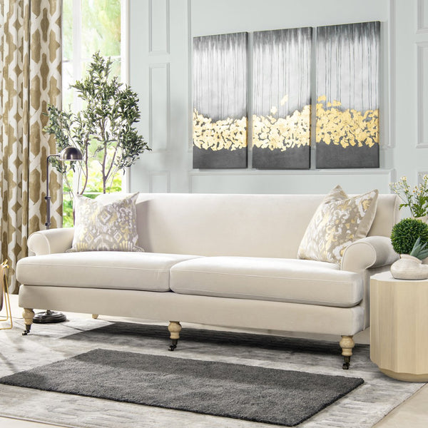 English Elm Jennifer Taylor Home - Alana 88" Lawson Two-Cushion Tightback Sofa in French Performance Velvet with Removable Zippered Covers Beige B2719P238317