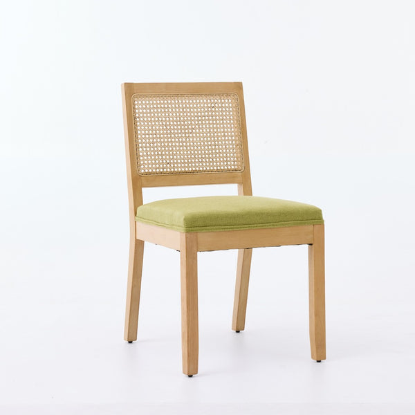 English Elm Farmhouse Rattan Back Dining Chairs Set of 2 with Linen Seat and Hardwood Legs Olive Green W1143P452936