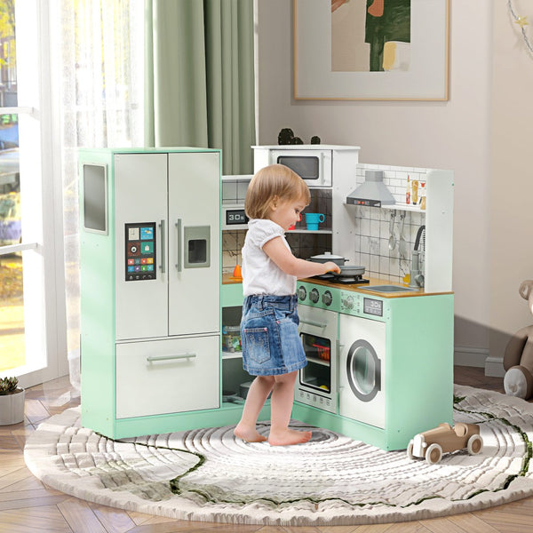 English Elm Qaba Corner Kids Kitchen Playset with Lights Sounds Chalkboard and Ice Maker W2225P249827