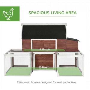 English Elm Wooden Fir Backyard Hen House with Dual Runs Nesting Box and Three Layout Options T3971S00227