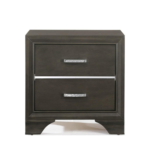 English Elm 2 Drawers Solid Wood Nightstand - Modern Gray Finish With Elegant Angled Design & Ample Storage Space B016P253437