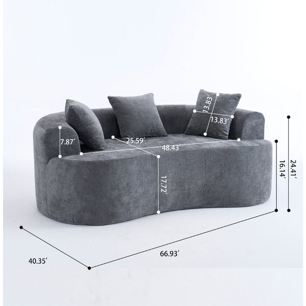 English Elm Crescent-shaped Curved Chenille Loveseat Low Profile Deep Seat Modern Living Room Sofa Grey W5188P450341