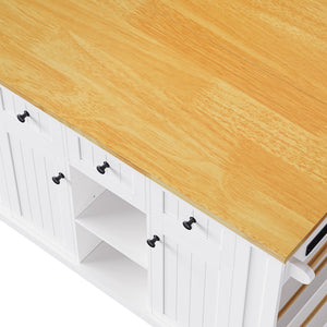English Elm K&K 53" Large Kitchen Island Cart with Power Outlet, Drop Leaf, Soft-Close Doors, Rolling Storage White N707P185531W