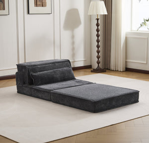 English Elm Compression Mahjong Sofa Bed - Stylish Modular Floor Seating, Soft Fleece, No Assembly, Dark Grey W3723P377151