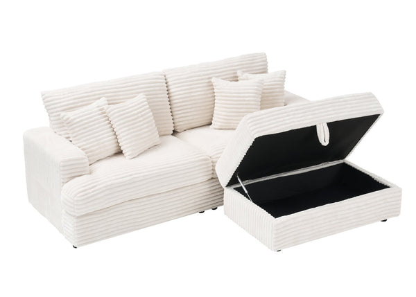 English Elm 79.3 Inch Corduroy Three Seat Sofa with Four Toss Pillows for Modern Living W1658P200245