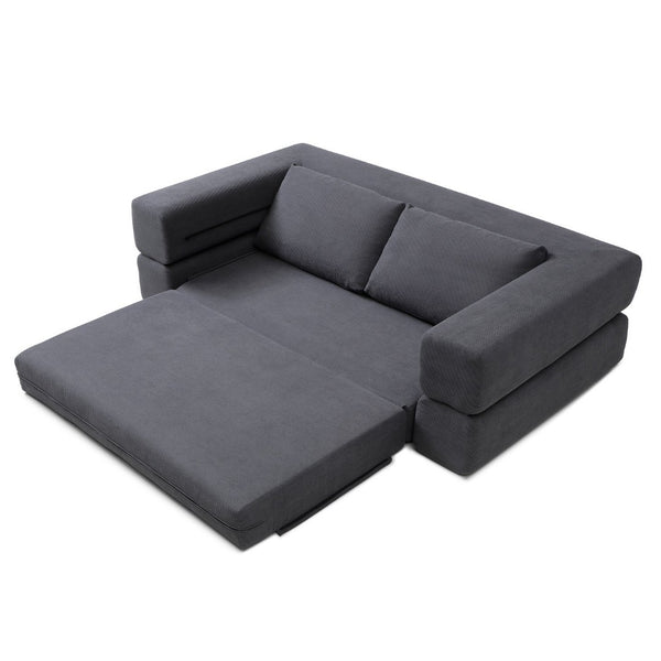 English Elm 81'' Corduroy Floor Sofa Convertible Loveseat Futon Sleeper with Foam Fill and Pillows Gray W1117P459707