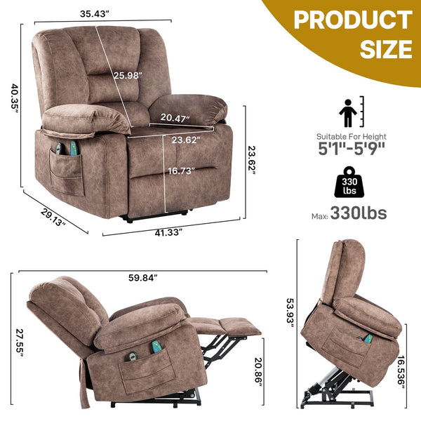 English Elm Power Lift Recliner with Massage & Heat, 8-Point Therapy, Timer & Easy Power Lift Assistance Brown W1403P177447