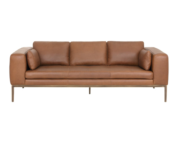Sunpan Burr Sofa - Modern Masculine Design with Oversized Comfort and Antique Brass Accents for Your Space Behike Saddle Leather