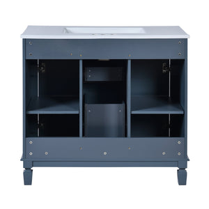 English Elm 36'' Bathroom Vanity with Sink and Mirror Cabinet, Modern MDF & Solid Wood Design, Ceramic Top, Soft-Close Doors Blue SW000115AAC-1