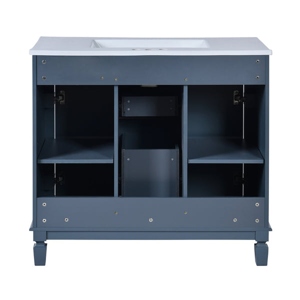 English Elm 36'' Bathroom Vanity with Sink and Mirror Cabinet, Modern MDF & Solid Wood Design, Ceramic Top, Soft-Close Doors Blue SW000115AAC-1