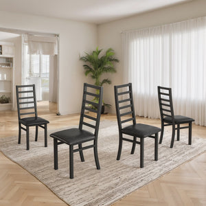 English Elm Metal Dining Chairs Set Of 4 - Sleek Black Pu Leather & Sturdy Steel Legs For Modern Spaces W757P232711