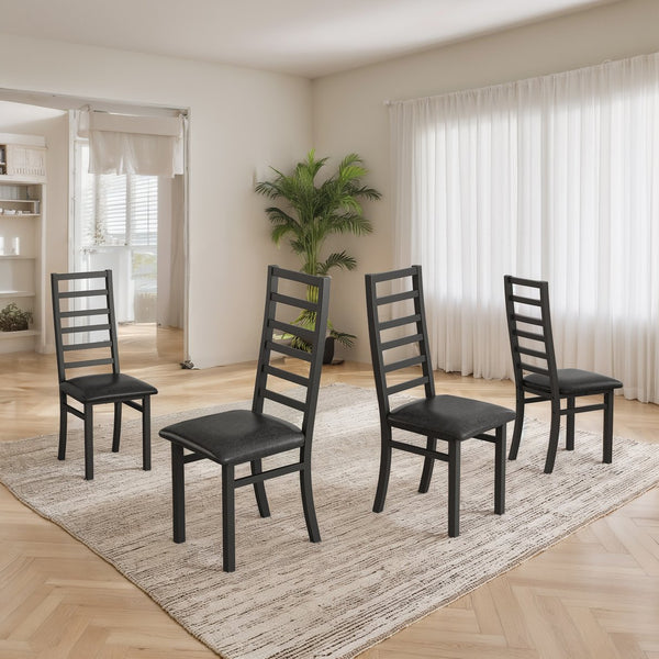 English Elm Metal Dining Chairs Set Of 4 - Sleek Black Pu Leather & Sturdy Steel Legs For Modern Spaces W757P232711