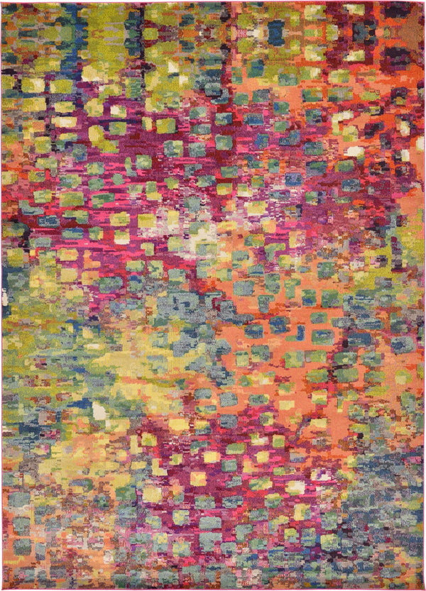 Unique Loom Jardin Ivy Machine Made Abstract Rug Multi, Cream/Light Blue/Navy Blue/Gray/Gold/Green/Burgundy/Orange/Purple/Violet/Pink 10' 0" x 14' 1"