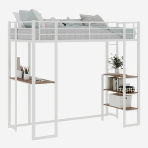 English Elm Iron framed bunk bed with L-shaped study desk and dual-side stairs, space-saving durable design White W1935P330796