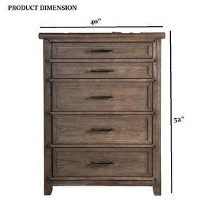 English Elm Transitional Brown Oak Five Drawer Tall Chest Smooth Glides Bedroom Storage B2741P372705
